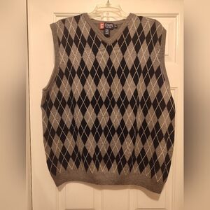 Chaps Gray Arglye V-Neck Sweater Vest
